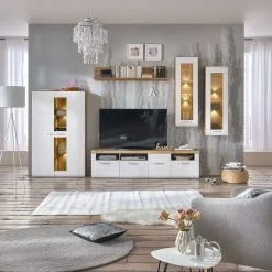 Luca Bessoni Highboardvitrine AURIS - weiß-Flagstaff Eiche - 95 cm -Wohnzimmer Verkäufe 1016021601 07 1600Wx1600H