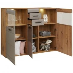 Luca Bessoni Highboardvitrine AURIS - Basalt-Flagstaff Eiche - 155 cm -Wohnzimmer Verkäufe 1016021800 03 1600Wx1600H