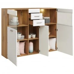 Luca Bessoni Highboardvitrine AURIS - weiß-Flagstaff Eiche - 155 cm -Wohnzimmer Verkäufe 1016021801 03 1600Wx1600H