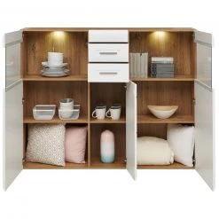 Luca Bessoni Highboardvitrine AURIS - weiß-Flagstaff Eiche - 155 cm -Wohnzimmer Verkäufe 1016021801 04 1600Wx1600H