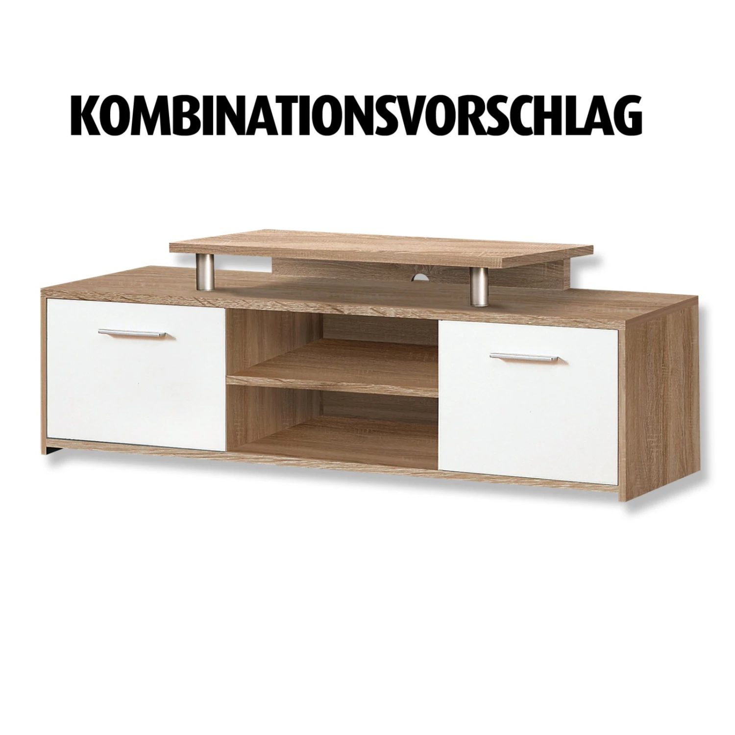TV-Unterschrank - Sonoma Eiche-weiß - 136 cm breit 2 TV-Unterschrank - Sonoma Eiche-weiß - 136 cm breit – Bild 2