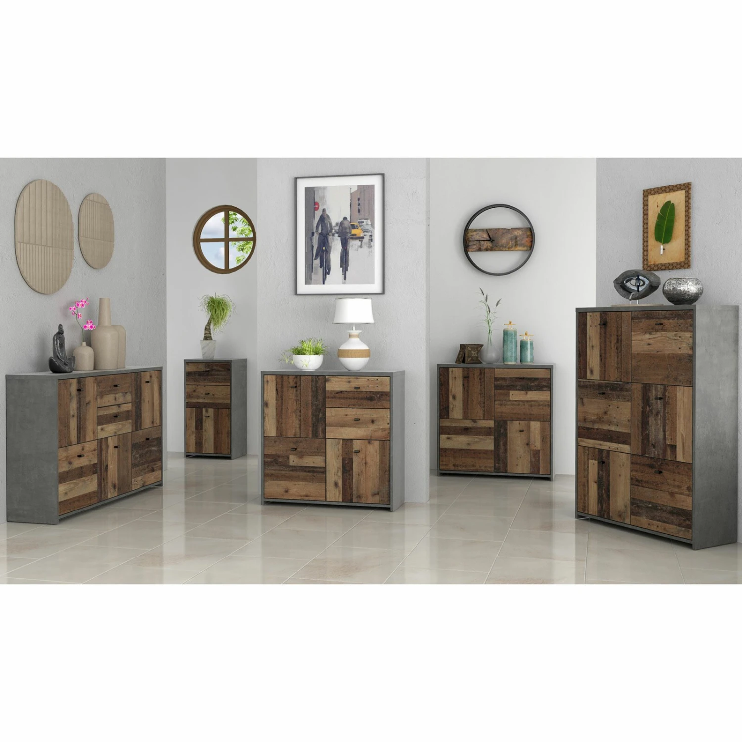 Kommode - Betonoptik - Old Wood Vintage - 77cm breit - vier Türen 6 Kommode - Betonoptik - Old Wood Vintage - 77cm breit - vier Türen – Bild 6