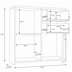 Kommode - Artisan Eiche-weiß - 77 cm breit - drei Türen zwei Schubkästen -Wohnzimmer Verkäufe 1023003700 07 1600Wx1600H