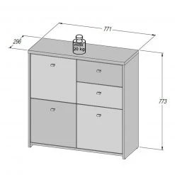 Kommode - Artisan Eiche-weiß - 77 cm breit - drei Türen zwei Schubkästen -Wohnzimmer Verkäufe 1023003700 08 1600Wx1600H