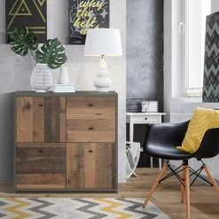 Kommode - Betonoptik-Old Wood Vintage - 77 cm breit - drei Türen zwei Schubkästen -Wohnzimmer Verkäufe 1023003701 05 1600Wx1600H