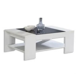 Couchtisch - weiß-schwarz - Glaseinlage