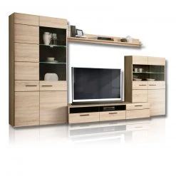 Wohnwand - Eiche Sonoma-Wenge - LED-Beleuchtung -Wohnzimmer Verkäufe 1023008300 09 1600Wx1600H