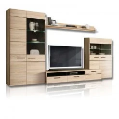 Wohnwand - Eiche Sonoma-Wenge - LED-Beleuchtung