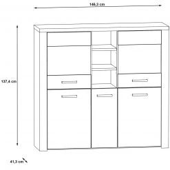 Highboardvitrine - Sonoma Eiche - 146 cm -Wohnzimmer Verkäufe 1023009800 05 1600Wx1600H