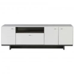 TV-Lowboard - weiß Hochglanz - Beton-Optik