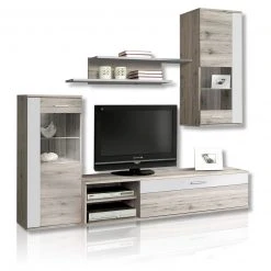 Wohnwand - Sandeiche-weiß - 4-teilig - Beleuchtung -Wohnzimmer Verkäufe 1023016700 09 1600Wx1600H