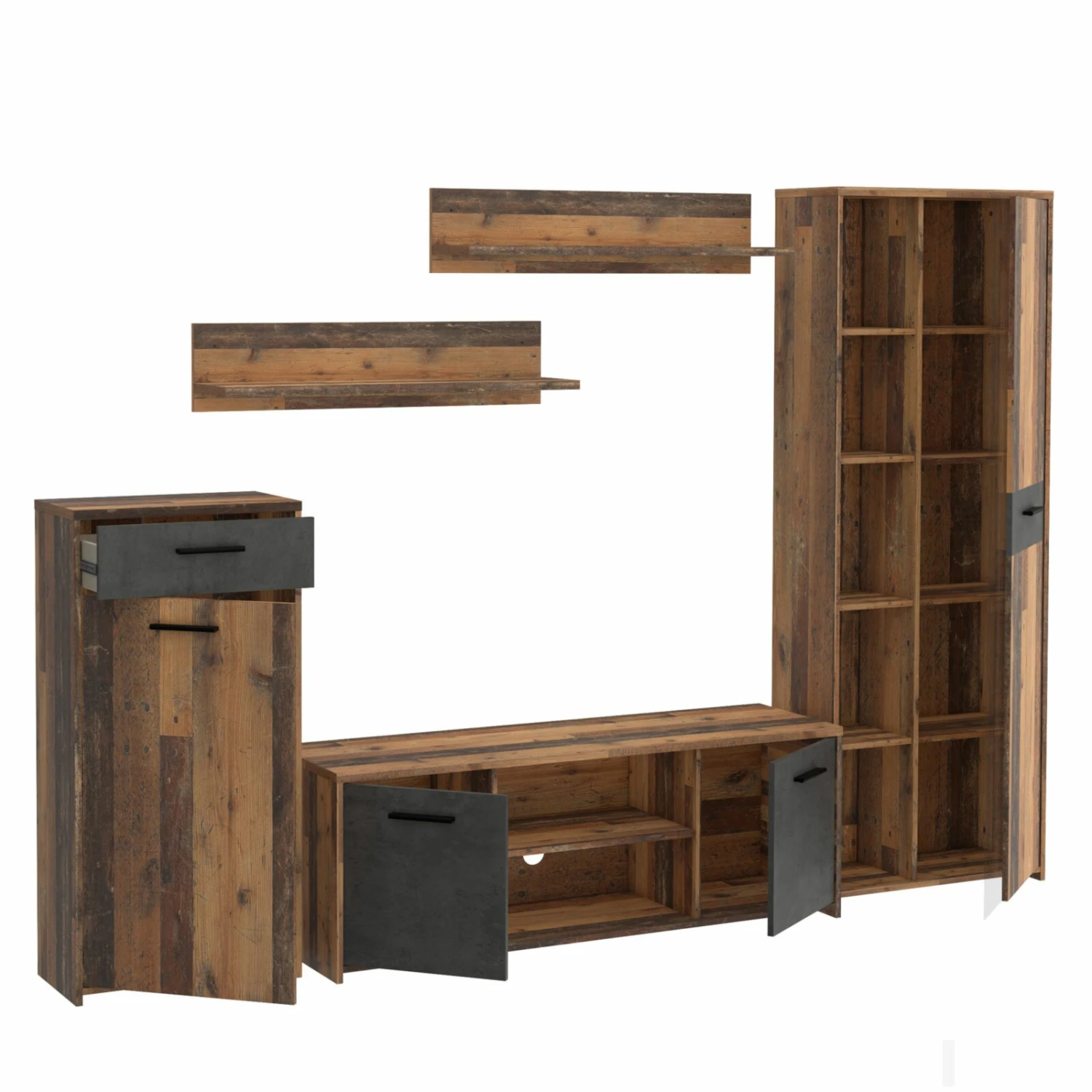 5-teilige Wohnwand - Old Wood Vintage - Betonoptik 2 5-teilige Wohnwand - Old Wood Vintage - Betonoptik – Bild 2