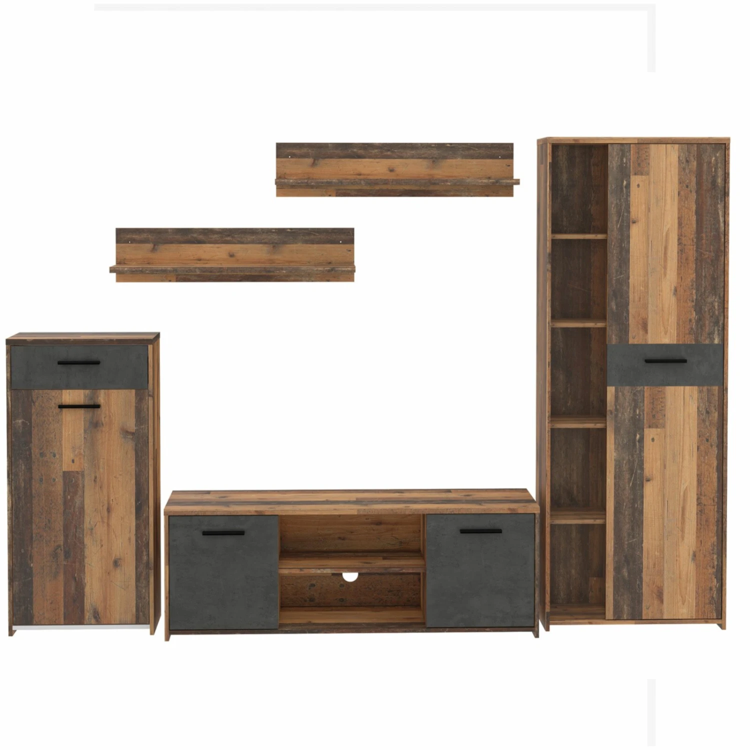 5-teilige Wohnwand - Old Wood Vintage - Betonoptik 3 5-teilige Wohnwand - Old Wood Vintage - Betonoptik – Bild 3