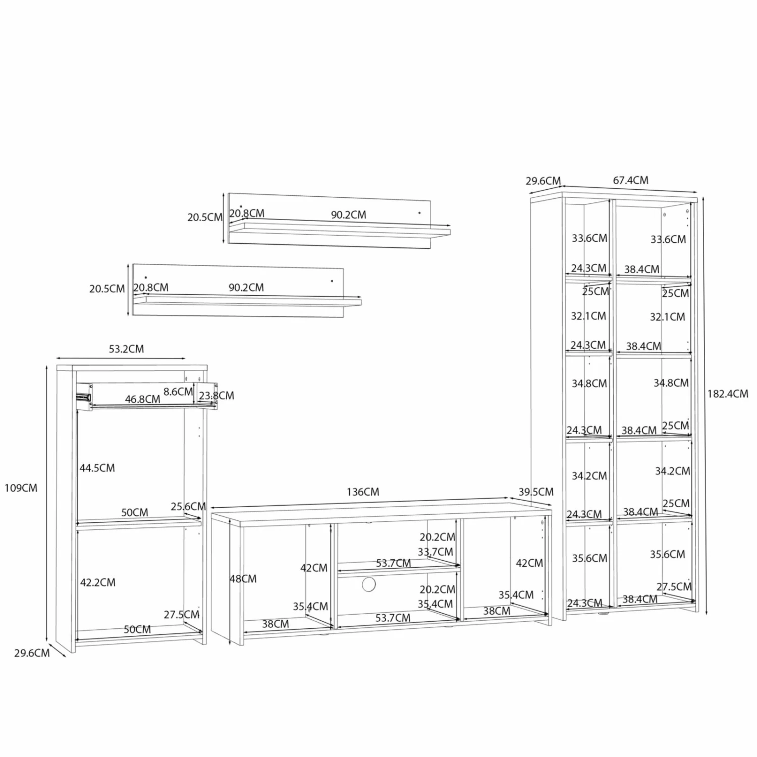 5-teilige Wohnwand - Old Wood Vintage - Betonoptik 7 5-teilige Wohnwand - Old Wood Vintage - Betonoptik – Bild 7