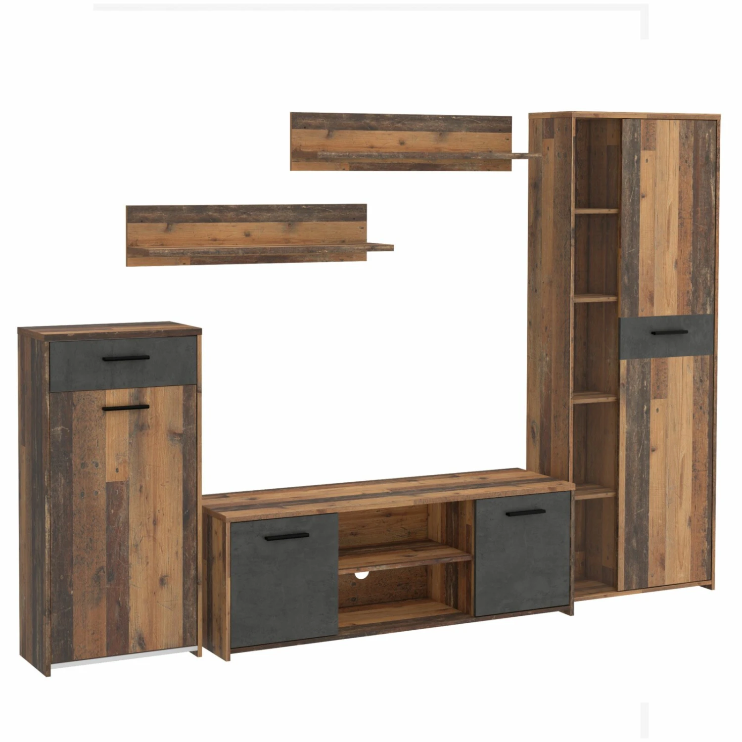 5-teilige Wohnwand - Old Wood Vintage - Betonoptik 1 5-teilige Wohnwand - Old Wood Vintage - Betonoptik