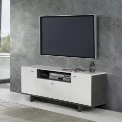 Lowboard - weiß Hochglanz-Betonoptik - 2 Türen - 139 cm breit 8 Lowboard - weiß Hochglanz-Betonoptik - 2 Türen - 139 cm breit -Wohnzimmer Verkäufe 1023019500 04 1600Wx1600H