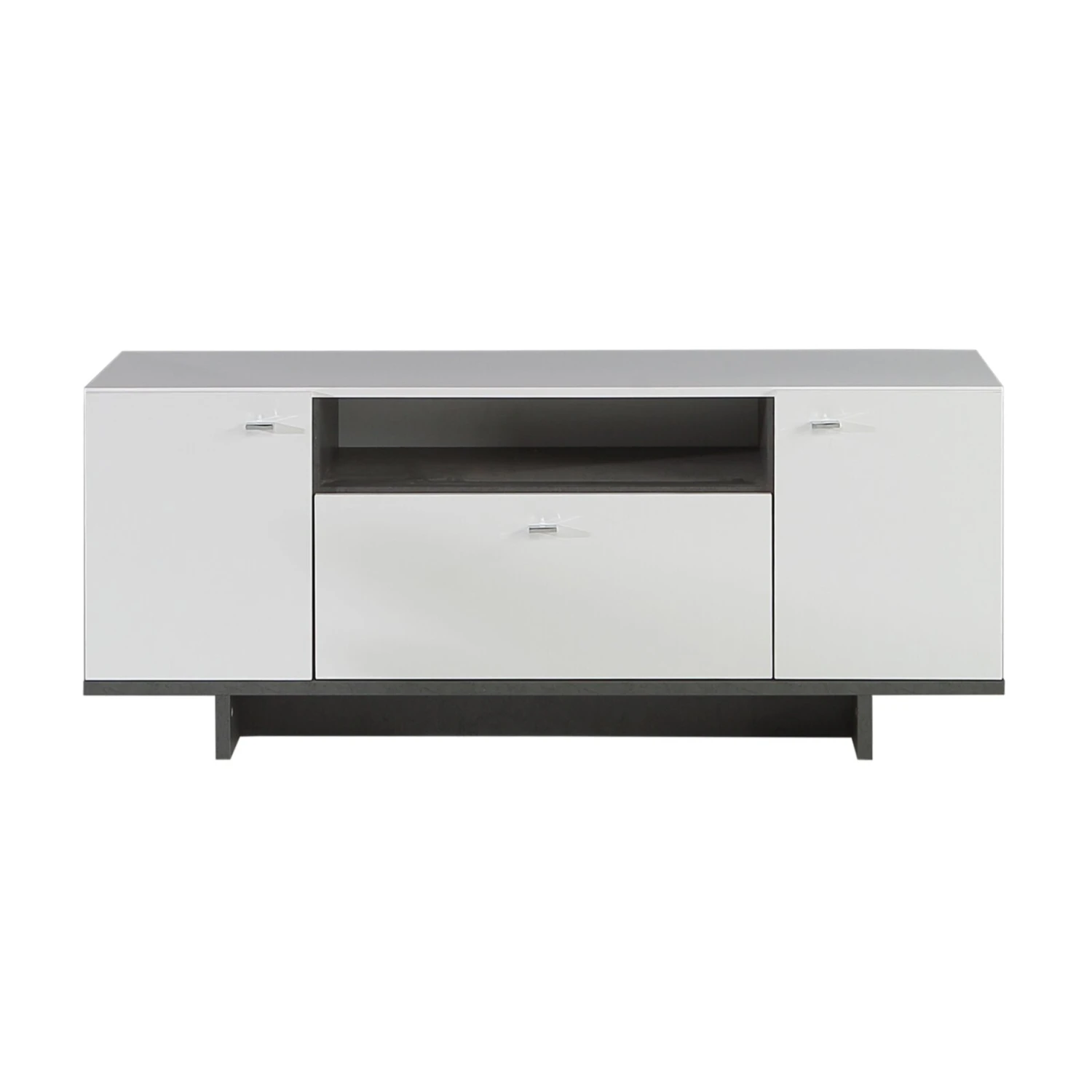 Lowboard - weiß Hochglanz-Betonoptik - 2 Türen - 139 cm breit 1 Lowboard - weiß Hochglanz-Betonoptik - 2 Türen - 139 cm breit