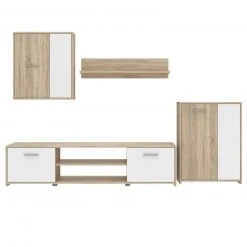 4-teilige Wohnwand - Sonoma Eiche - weiß