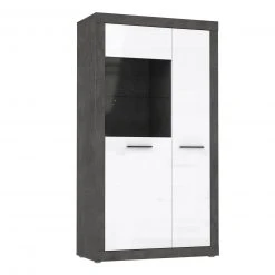 Highboardvitrine - Betonoptik - weiß - 168 cm hoch