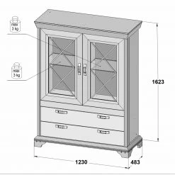 Vitrine breit - Pinie weiß - 2 Schubkästen -Wohnzimmer Verkäufe 1023052201 03 1600Wx1600H
