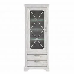 Vitrine hoch - Pinie weiß - zwei Schubkästen