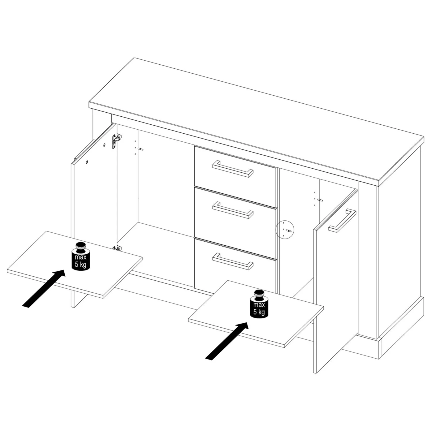 Sideboard - Pinie weiß - Touchwood - 141 cm 3 Sideboard - Pinie weiß - Touchwood - 141 cm – Bild 3