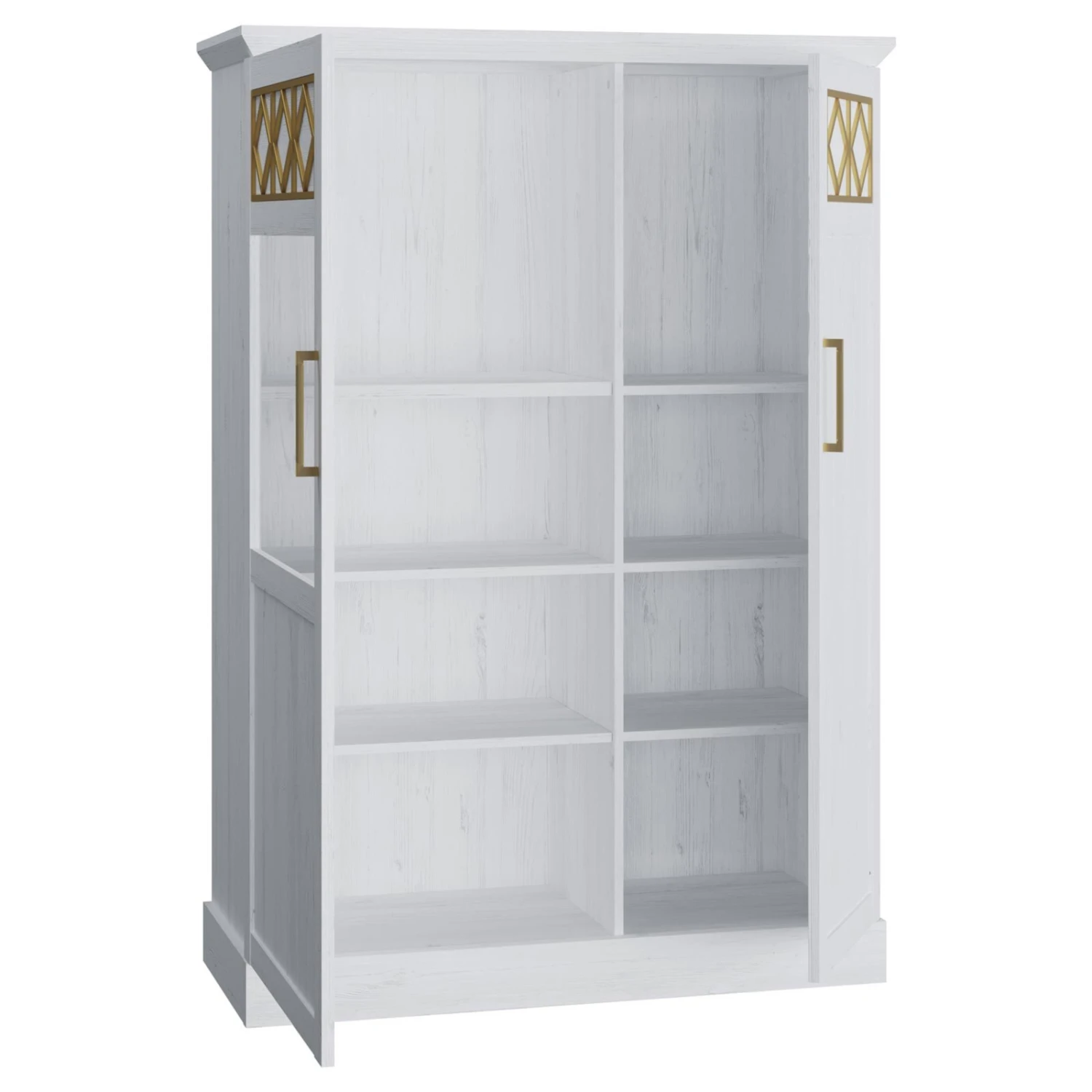 Highboardvitrine - Pinie weiß - goldfarben - 110 cm 2 Highboardvitrine - Pinie weiß - goldfarben - 110 cm – Bild 2