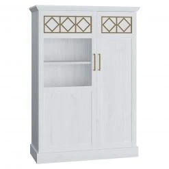 Highboardvitrine - Pinie weiß - goldfarben - 110 cm