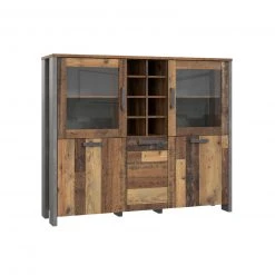 Highboardvitrine - Old Wood Vintage-Betonoptik - 151 cm breit