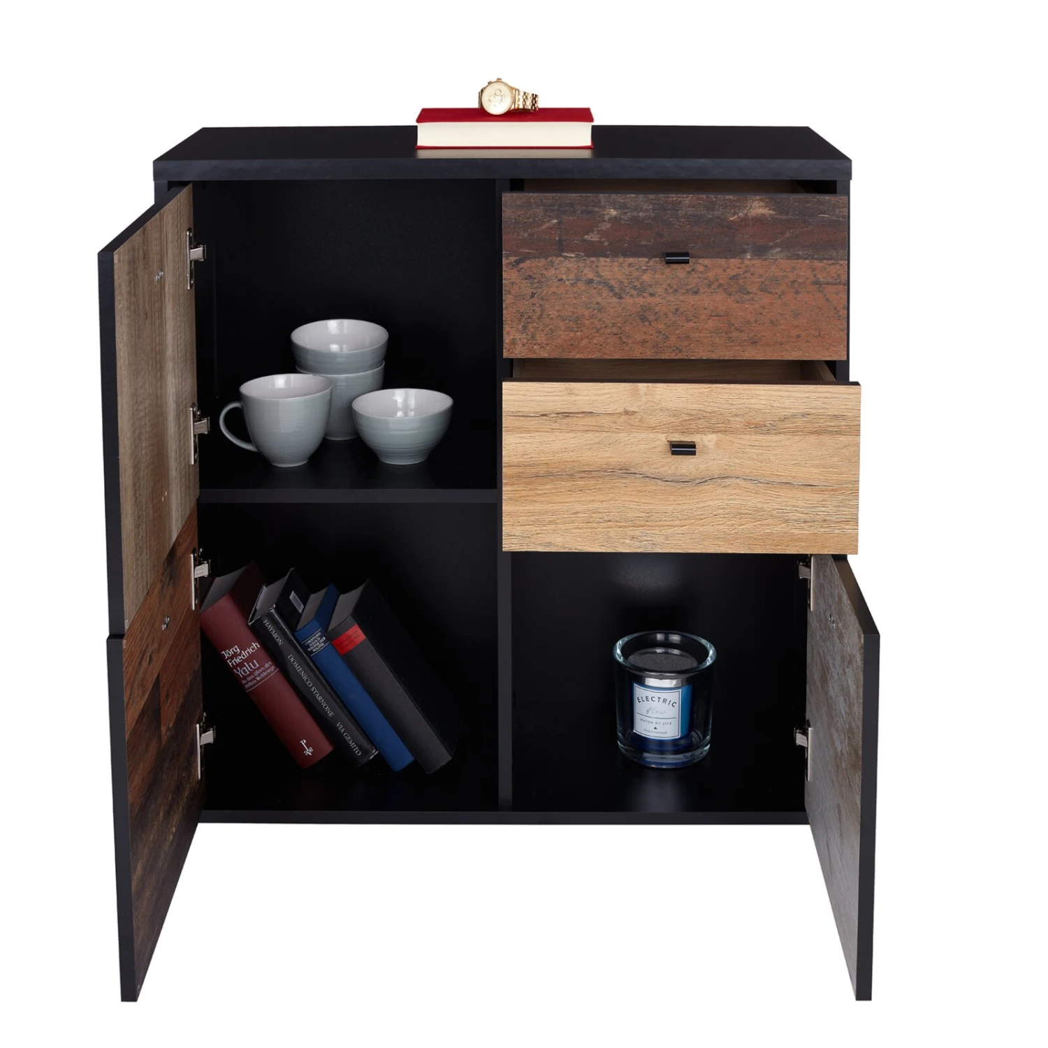 Kommode - Eiche-Pinie-schwarz - 77 cm breit 4 Kommode - Eiche-Pinie-schwarz - 77 cm breit – Bild 4