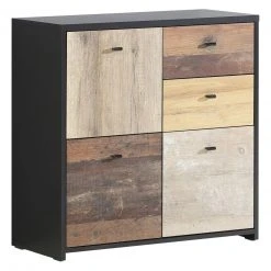 Kommode - Eiche-Pinie-schwarz - 77 cm breit