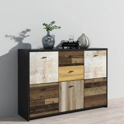 Kommode - Eiche-Pinie-schwarz - 114 cm breit -Wohnzimmer Verkäufe 1023079000 04 1600Wx1600H