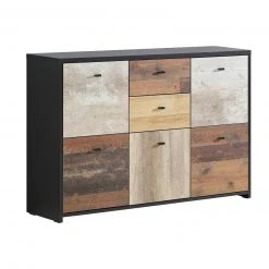 Kommode - Eiche-Pinie-schwarz - 114 cm breit