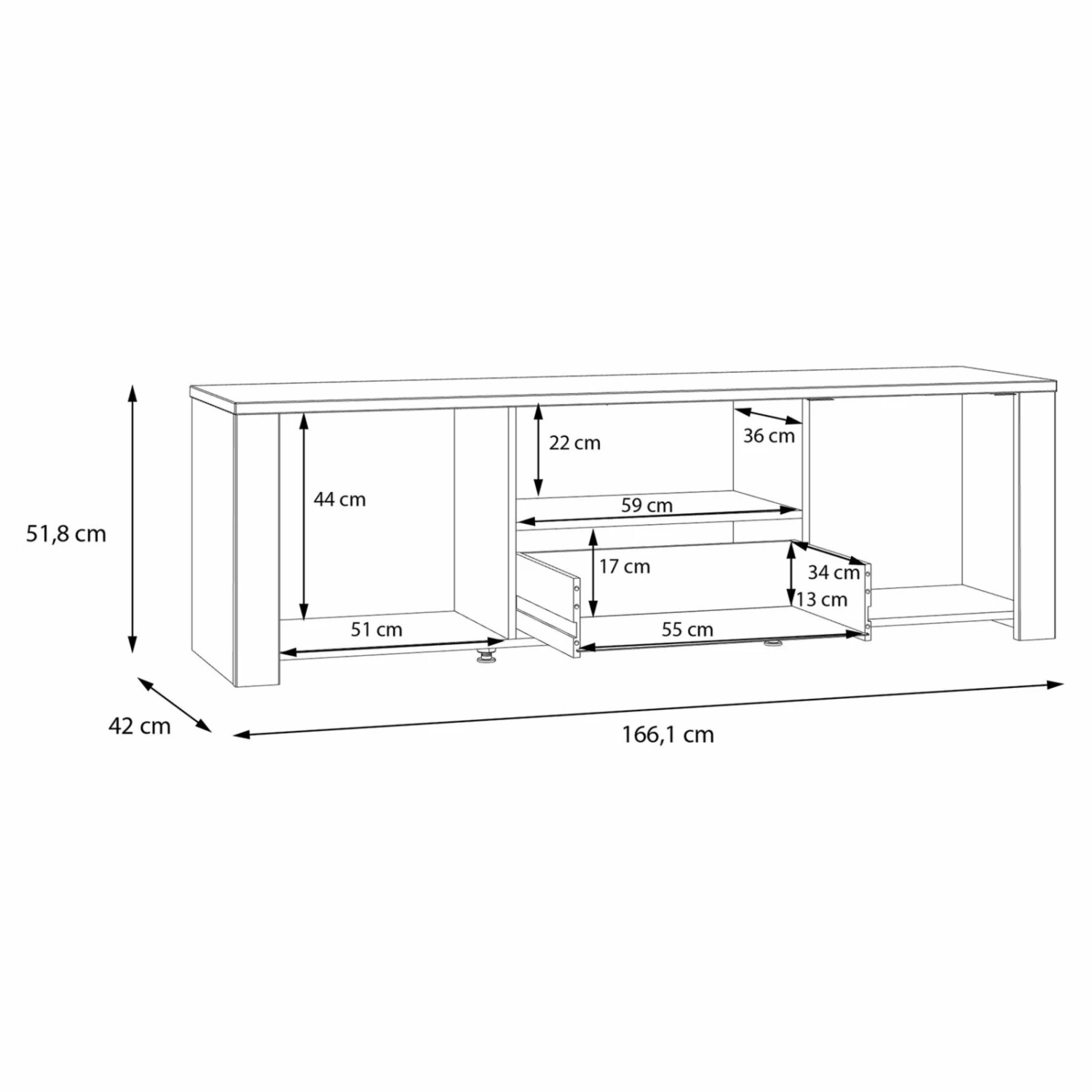 Lowboard - Eiche grau - Riviera Eiche - 166 cm breit 11 Lowboard - Eiche grau - Riviera Eiche - 166 cm breit – Bild 11