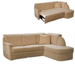 Ecksofa - beige - Liegefunktion - Ottomane rechts
