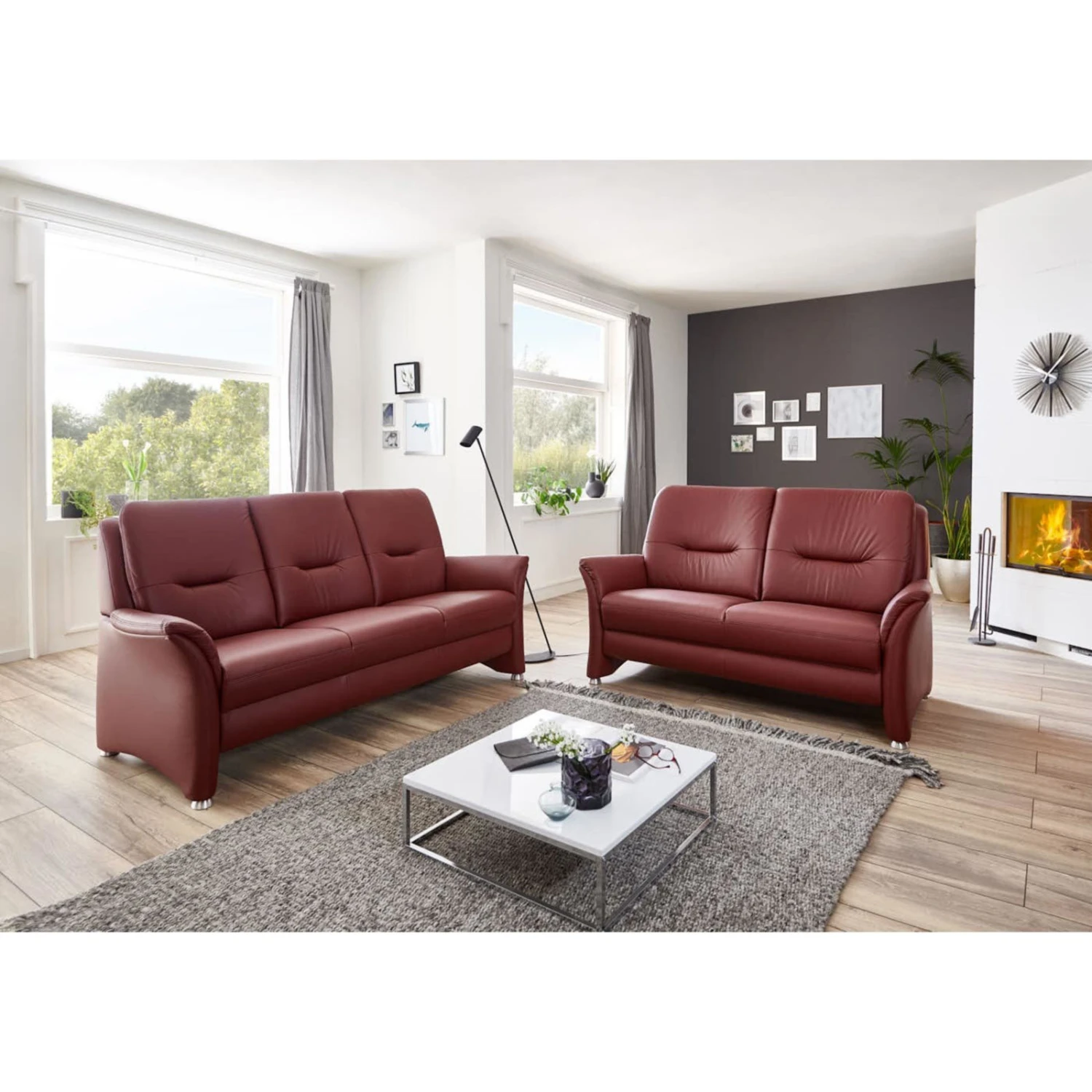 polsterpower 3-Sitzer Ledersofa - brombeer - Federkern 2 polsterpower 3-Sitzer Ledersofa - brombeer - Federkern – Bild 2