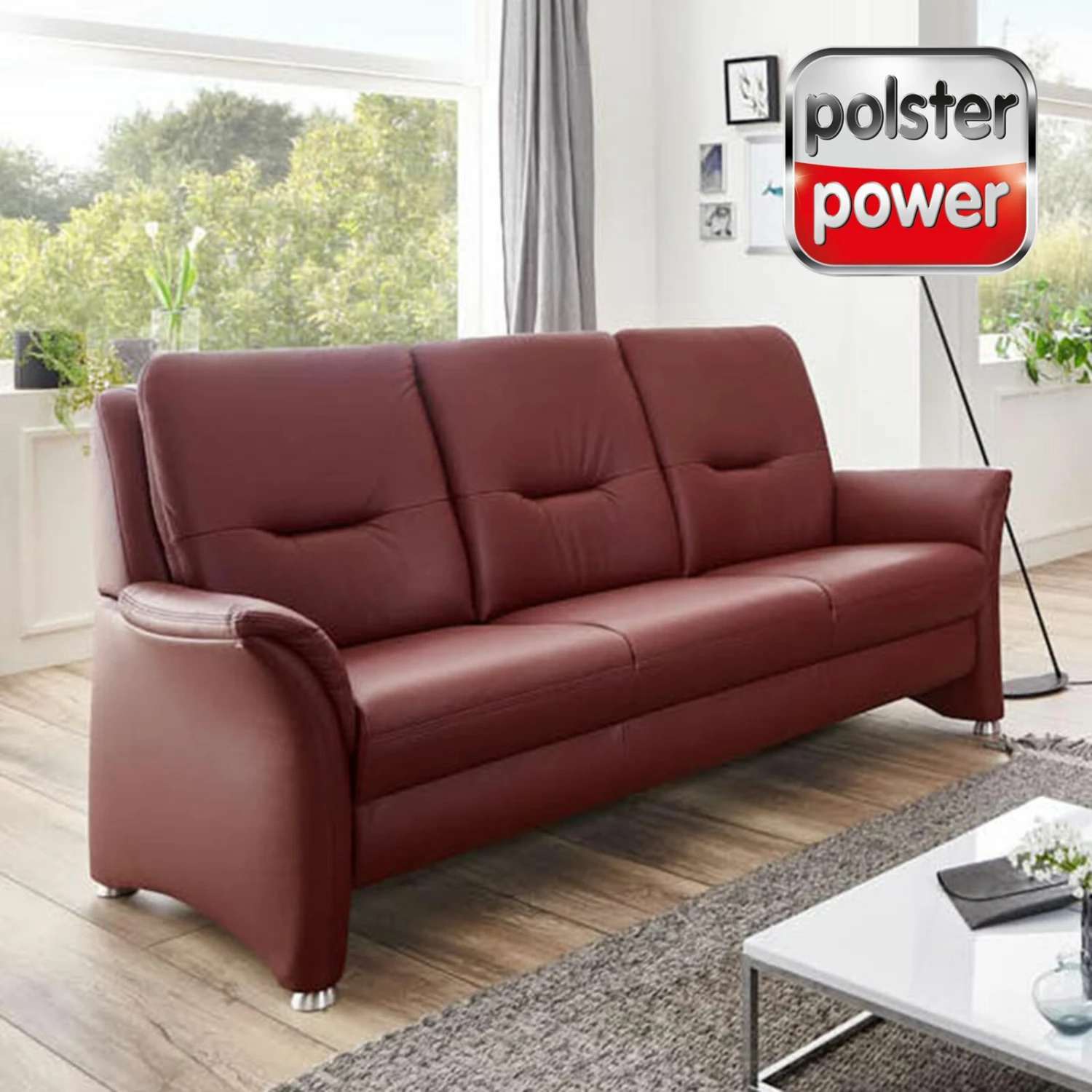 polsterpower 3-Sitzer Ledersofa - brombeer - Federkern 1 polsterpower 3-Sitzer Ledersofa - brombeer - Federkern