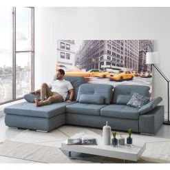 polsterpower Ledersofa - blau - Basismodell - Ottomane links -Wohnzimmer Verkäufe 1158001977 05 1600Wx1600H