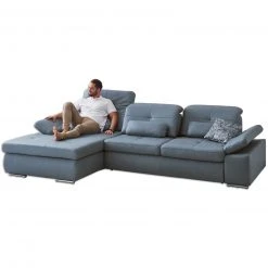 polsterpower Ledersofa - blau - Basismodell - Ottomane links -Wohnzimmer Verkäufe 1158001977 09 1600Wx1600H