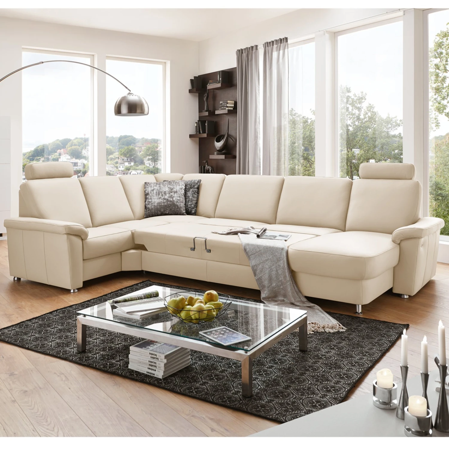 Ledersofa - ecru - Federkern - mit Funktionen 2 Ledersofa - ecru - Federkern - mit Funktionen – Bild 2