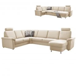 Ledersofa - ecru - Federkern - mit Funktionen