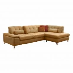 Ecksofa - Echtleder - curry - Recamiere rechts