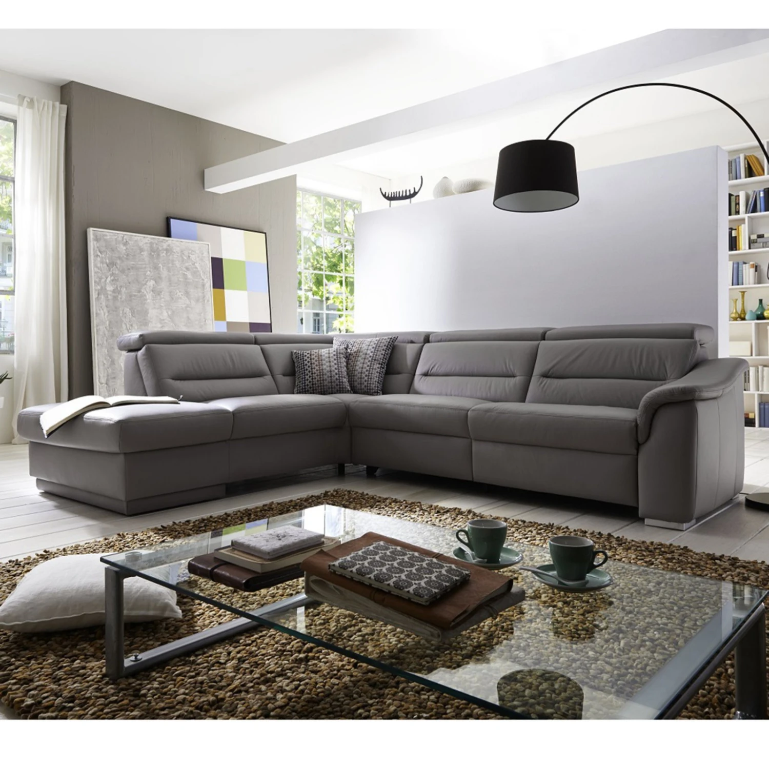 polsterpower Ledersofa - grau - Basismodell - 1,5-Sitzer links 2 polsterpower Ledersofa - grau - Basismodell - 1,5-Sitzer links – Bild 2