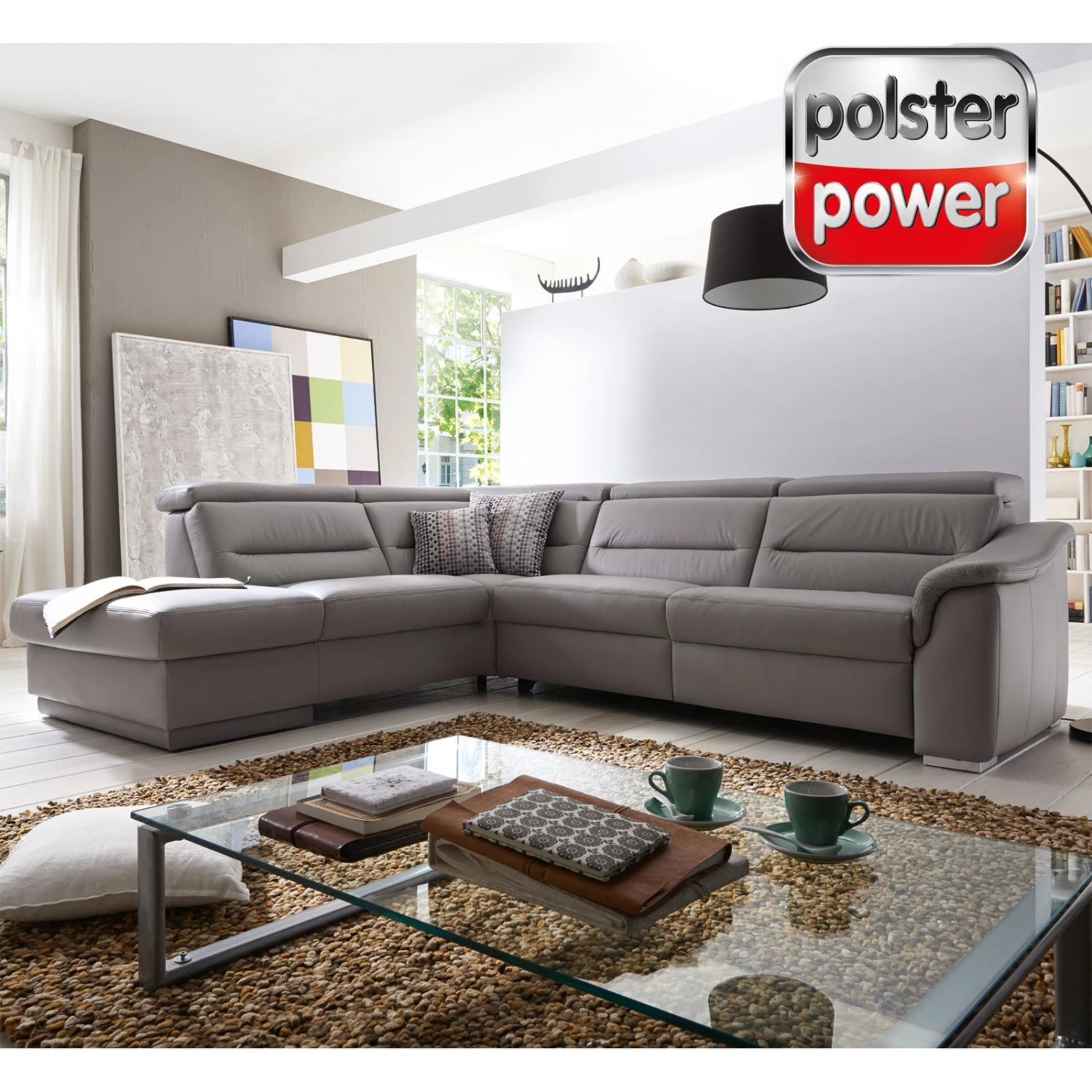polsterpower Ledersofa - grau - Basismodell - 1,5-Sitzer links 1 polsterpower Ledersofa - grau - Basismodell - 1,5-Sitzer links