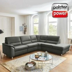 polsterpower Ledersofa - anthrazit - Basismodell - Anstellhocker rechts