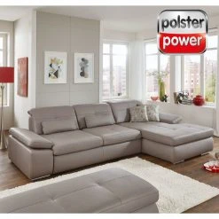 polsterpower Ledersofa - granit - Sitztiefenverstellung - Recamiere rechts