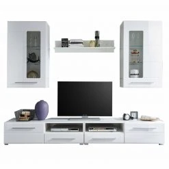 5-teilige Wohnwand - weiß - weiß Hochglanz