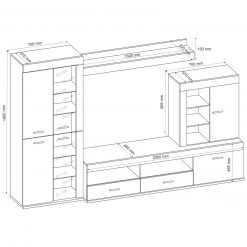 Wohnwand - Beton-weiß Hochglanz - 290 cm -Wohnzimmer Verkäufe 1170000400 06 1600Wx1600H
