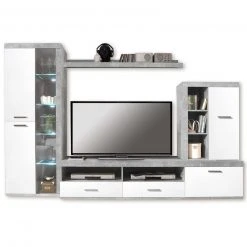 Wohnwand - Beton-weiß Hochglanz - 290 cm