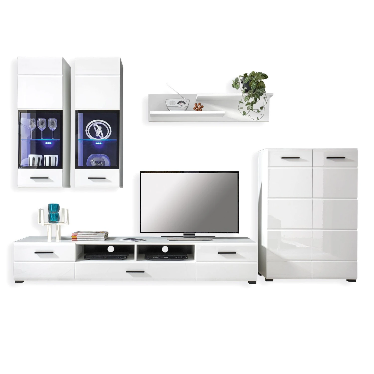 Wohnwand - weiß - Hochglanz - 285 cm 3 Wohnwand - weiß - Hochglanz - 285 cm – Bild 3